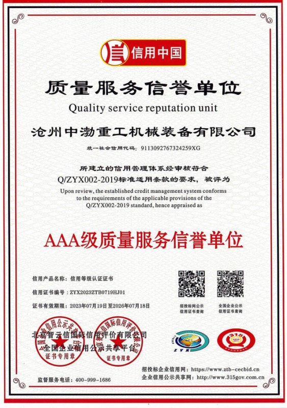 質(zhì)量服務信譽單位